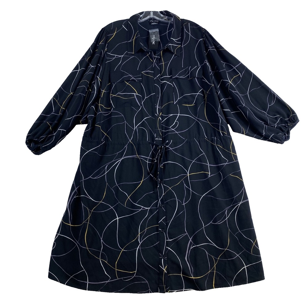 2/$30 NWT City Chic Blouson Shirt Dress SZ XL Black Long Sleeve Tie Waist - Picture 3 of 12